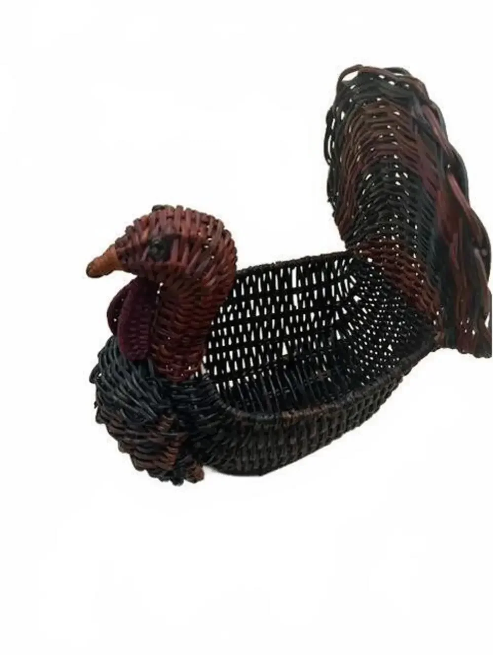 Vintage Wicker Turkey Basket Handwoven Thanksgiving Centerpiece Fall Decor